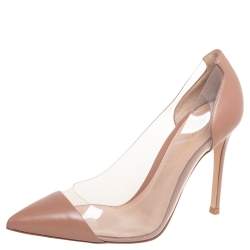 Pre Owned Gianvito Rossi Beige Leather And PVC Plexi Pointed Toe Pumps Size 36