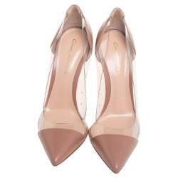 Pre Owned Gianvito Rossi Beige Leather And PVC Plexi Pointed Toe Pumps Size 36