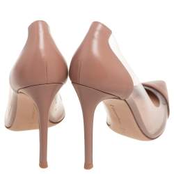 Pre Owned Gianvito Rossi Beige Leather And PVC Plexi Pointed Toe Pumps Size 36