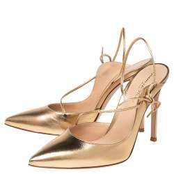 Pre Owned Gianvito Rossi Metallic Gold Leather Irene Point-Toe Pumps Size 40