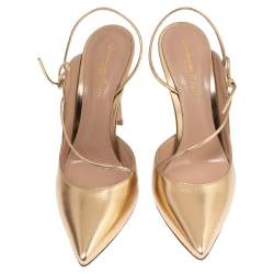 Pre Owned Gianvito Rossi Metallic Gold Leather Irene Point-Toe Pumps Size 40