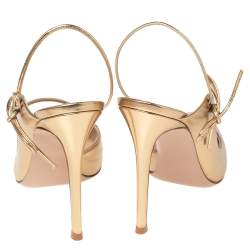 Pre Owned Gianvito Rossi Metallic Gold Leather Irene Point-Toe Pumps Size 40