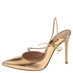 Pre Owned Gianvito Rossi Metallic Gold Leather Irene Point-Toe Pumps Size 40