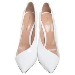 Pre Owned Gianvito Rossi White Patent Leather and PVC Deela Pointed Toe Pumps Size 40