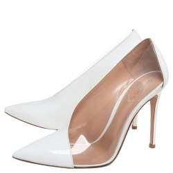 Pre Owned Gianvito Rossi White Patent Leather and PVC Deela Pointed Toe Pumps Size 40