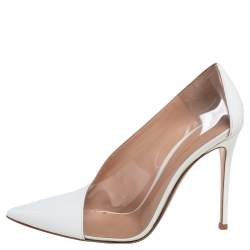 Pre Owned Gianvito Rossi White Patent Leather and PVC Deela Pointed Toe Pumps Size 40