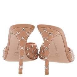Pre Owned Gianvito Rossi Beige Studded Leather Open Toe Sandals Size 38.5