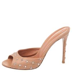 Pre Owned Gianvito Rossi Beige Studded Leather Open Toe Sandals Size 38.5