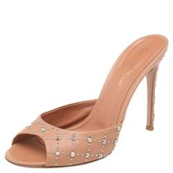 Pre Owned Gianvito Rossi Beige Studded Leather Open Toe Sandals Size 38.5