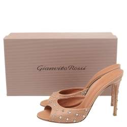 Pre Owned Gianvito Rossi Beige Studded Leather Open Toe Sandals Size 38.5