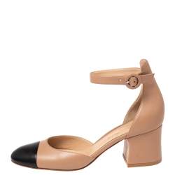 Pre Owned Gianvito Rossi Black/Beige Leather Pointed Toe Ankle Cuff Pumps Size 39