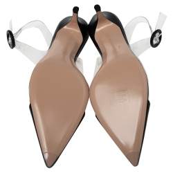 Pre Owned Gianvito Rossi Black Leather And PVC Plexi Slingback Pumps Size 40