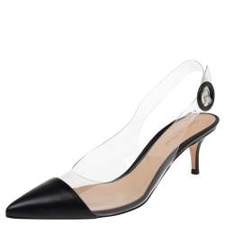 Pre Owned Gianvito Rossi Black Leather And PVC Plexi Slingback Pumps Size 40