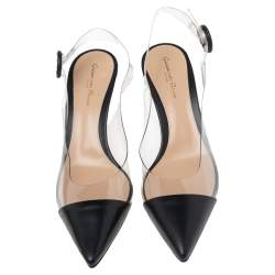 Pre Owned Gianvito Rossi Black Leather And PVC Plexi Slingback Pumps Size 40