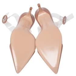 Pre Owned Gianvito Rossi Beige Leather, PVC Plexi Slingback Pumps Size 40