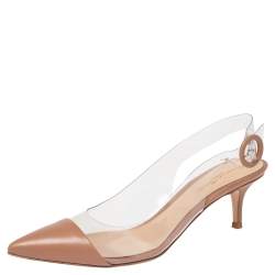 Pre Owned Gianvito Rossi Beige Leather, PVC Plexi Slingback Pumps Size 40