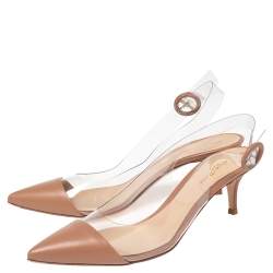Pre Owned Gianvito Rossi Beige Leather, PVC Plexi Slingback Pumps Size 40