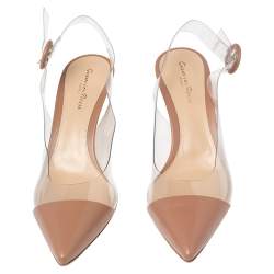 Pre Owned Gianvito Rossi Beige Leather, PVC Plexi Slingback Pumps Size 40