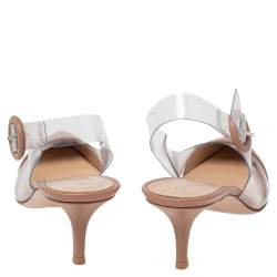 Pre Owned Gianvito Rossi Beige Leather, PVC Plexi Slingback Pumps Size 40