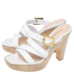 Pre Owned Gianvito Rossi White Leather Strappy Platform Sandals Size 38