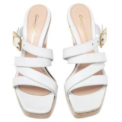 Pre Owned Gianvito Rossi White Leather Strappy Platform Sandals Size 38