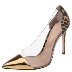 Pre Owned Gianvito Rossi Brown/Beige Leopard Print PVC And Patent Leather Pumps Size 40