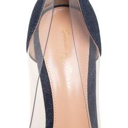 Pre Owned Gianvito Rossi Navy Blue Denim And PVC Plexi Pointed Toe Pumps Size 40
