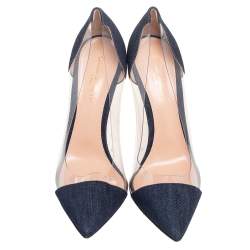 Pre Owned Gianvito Rossi Navy Blue Denim And PVC Plexi Pointed Toe Pumps Size 40