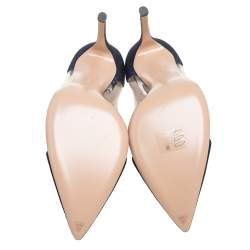 Pre Owned Gianvito Rossi Navy Blue Denim And PVC Plexi Pointed Toe Pumps Size 40