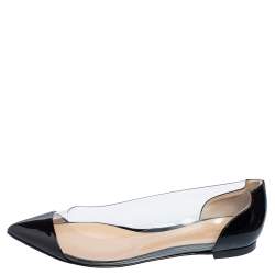 Pre Owned Gianvito Rossi Black Patent Leather and PVC Plexi Ballet Flats Size 39
