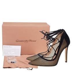 Pre Owned Gianvito Rossi Black Suede and Mesh Pointed-Toe Ankle-Tie Pumps Size 39