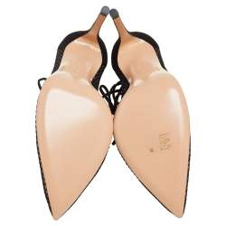 Pre Owned Gianvito Rossi Black Suede and Mesh Pointed-Toe Ankle-Tie Pumps Size 39