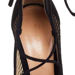 Pre Owned Gianvito Rossi Black Suede and Mesh Pointed-Toe Ankle-Tie Pumps Size 39
