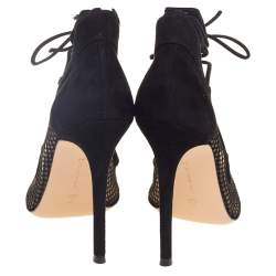 Pre Owned Gianvito Rossi Black Suede and Mesh Pointed-Toe Ankle-Tie Pumps Size 39