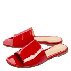 Pre Owned Gianvito Rossi Red Patent Leather Capri Flat Slides Size 36 