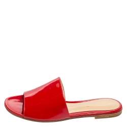 Pre Owned Gianvito Rossi Red Patent Leather Capri Flat Slides Size 36 