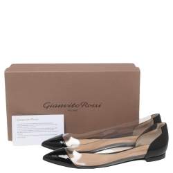 Pre Owned Gianvito Rossi Black Patent Leather And PVC Plexi Ballet Flats Size 38.5