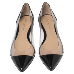 Pre Owned Gianvito Rossi Black Patent Leather And PVC Plexi Ballet Flats Size 38.5