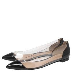 Pre Owned Gianvito Rossi Black Patent Leather And PVC Plexi Ballet Flats Size 38.5