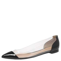 Pre Owned Gianvito Rossi Black Patent Leather And PVC Plexi Ballet Flats Size 38.5
