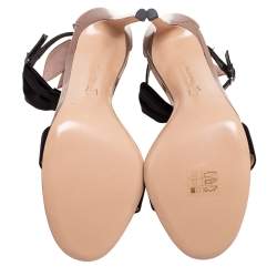 Pre Owned Gianvito Rossi Brown/Black Patent Leather And Satin Bow Detail Ankle Strap Sandals Size 40