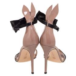 Pre Owned Gianvito Rossi Brown/Black Patent Leather And Satin Bow Detail Ankle Strap Sandals Size 40