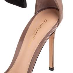 Pre Owned Gianvito Rossi Brown/Black Patent Leather And Satin Bow Detail Ankle Strap Sandals Size 40