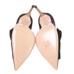 Pre Owned Gianvito Rossi Black Satin Kyoto Bow Pointed-Toe Pumps Size 41.5
