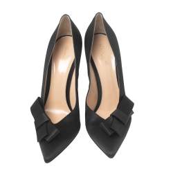 Pre Owned Gianvito Rossi Black Satin Kyoto Bow Pointed-Toe Pumps Size 41.5