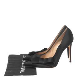 Pre Owned Gianvito Rossi Black Satin Kyoto Bow Pointed-Toe Pumps Size 41.5