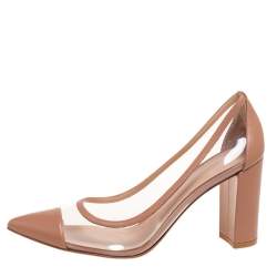 Pre Owned Gianvito Rossi Beige PVC And Leather Block Heel Pumps Size 41