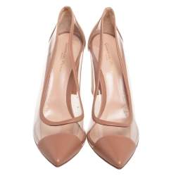 Pre Owned Gianvito Rossi Beige PVC And Leather Block Heel Pumps Size 41