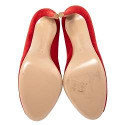 Pre Owned Gianvito Rossi Red Suede Vamp Booties Size 38.6