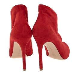 Pre Owned Gianvito Rossi Red Suede Vamp Booties Size 38.6
